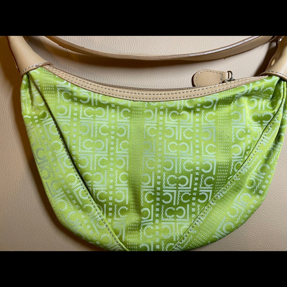 Liz Claiborne purse hand bag logo green fabric